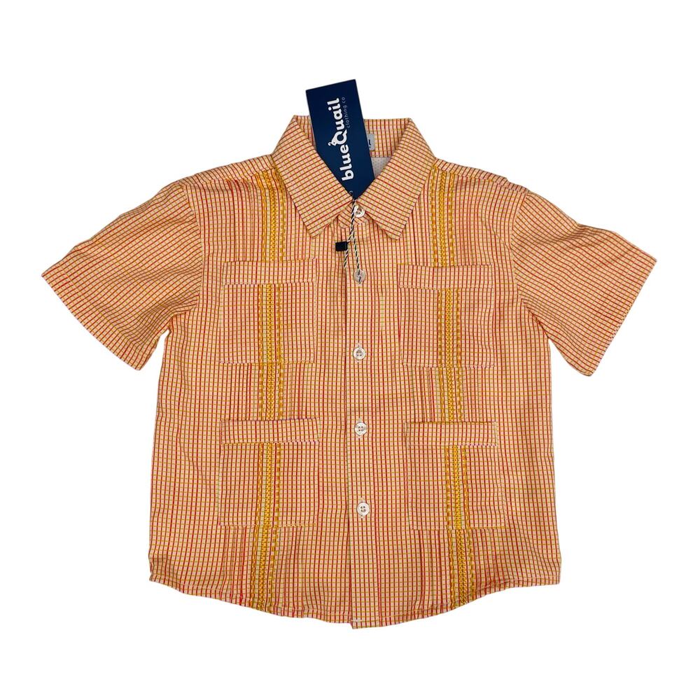NWT Blue Quail Size 12 Citrus & Pink Check Guayabera Button Up